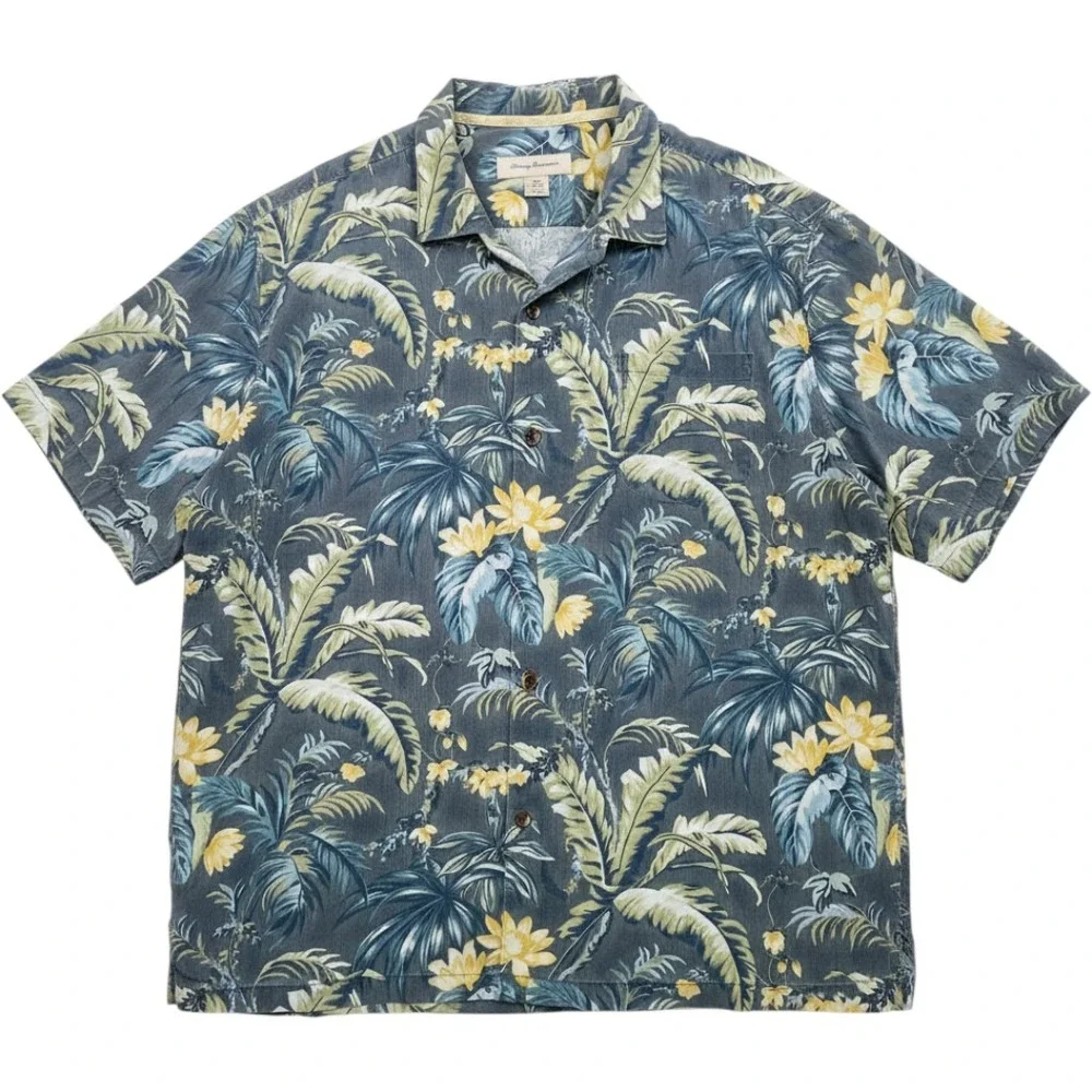 Tommy Bahama Silk Camp Shirt Mens 3XL Big Tall Tropical Floral Palm Island Aloha